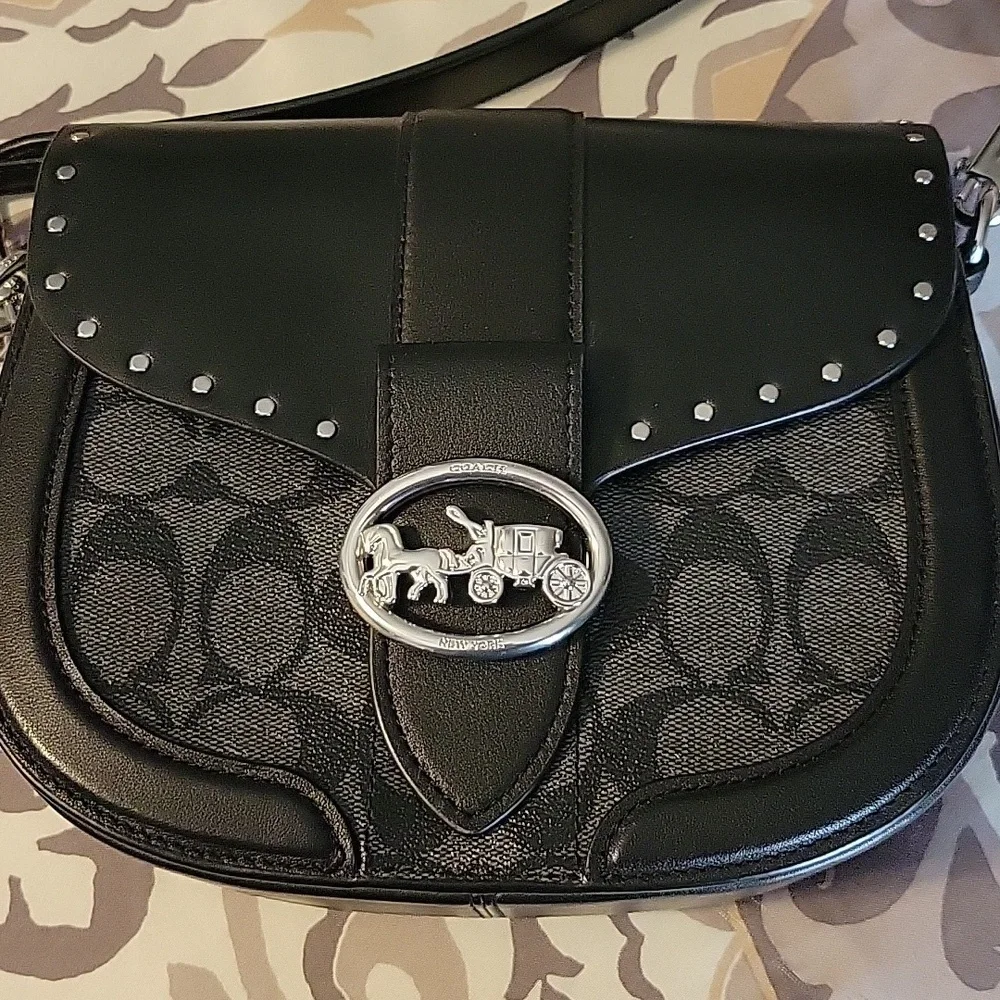 Coach Black and Gray Women's Crossbody Saddlebag NWOT - Picture 2 of 8